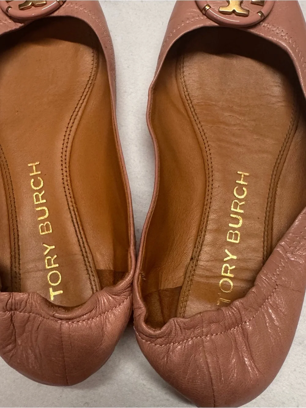 Tory Burch Mauve Pink Leather Logo Ballet Flats